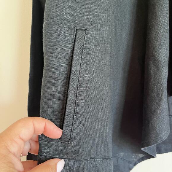 Garnet Hill Linen Asymmetric Womens Jacket Blazer Size 10 Black Minimalist Boho - Picture 4 of 8
